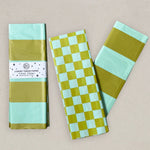 Luxury Tissue Paper - Chequerboard/Stripe - Pale Olive/Turquoise